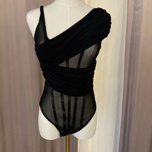 Mad for love Black Sheer Ruched Bodysuit, S